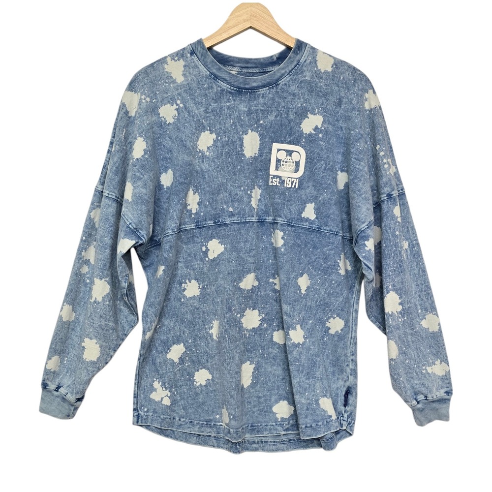Disney World Spirit Jersey Blue Acid Wash Bleach Splatter Mens Womens Small